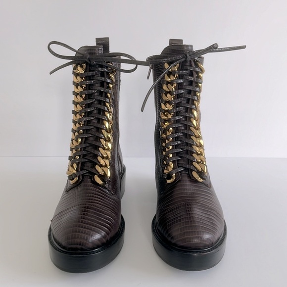 Jeffrey Campbell Damon Snakeskin Embossed Gold Chain Combat Boots  Size 6 New - Picture 6 of 8